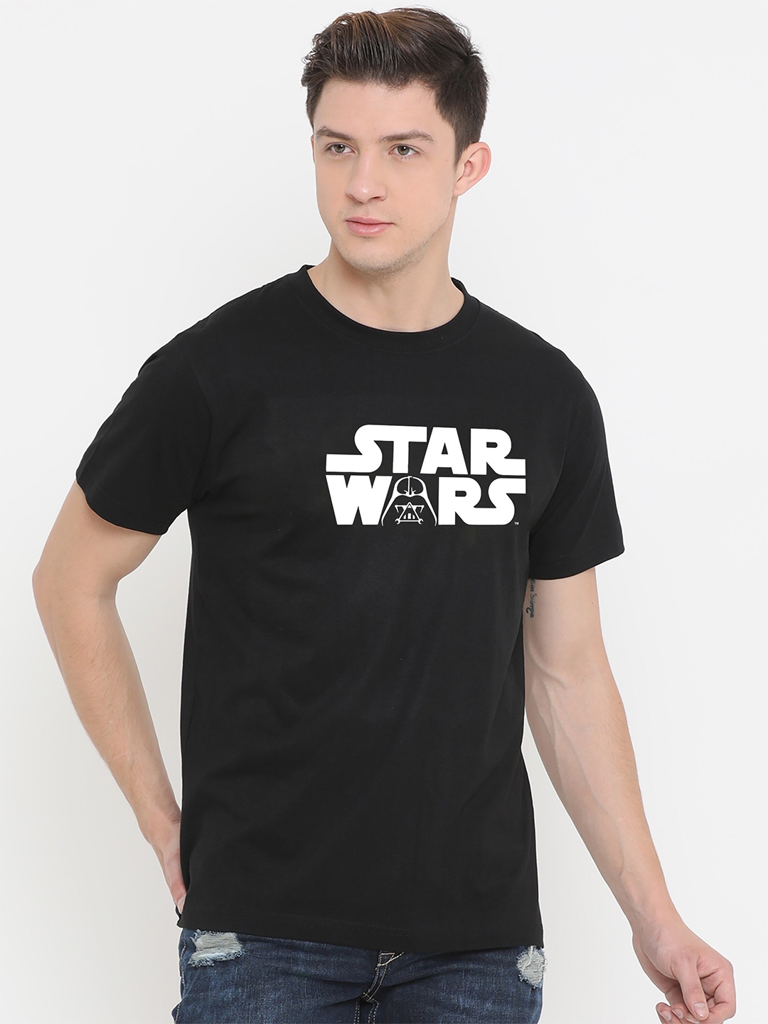 

Fully Filmy Men Black Typography Printed Applique T-shirt