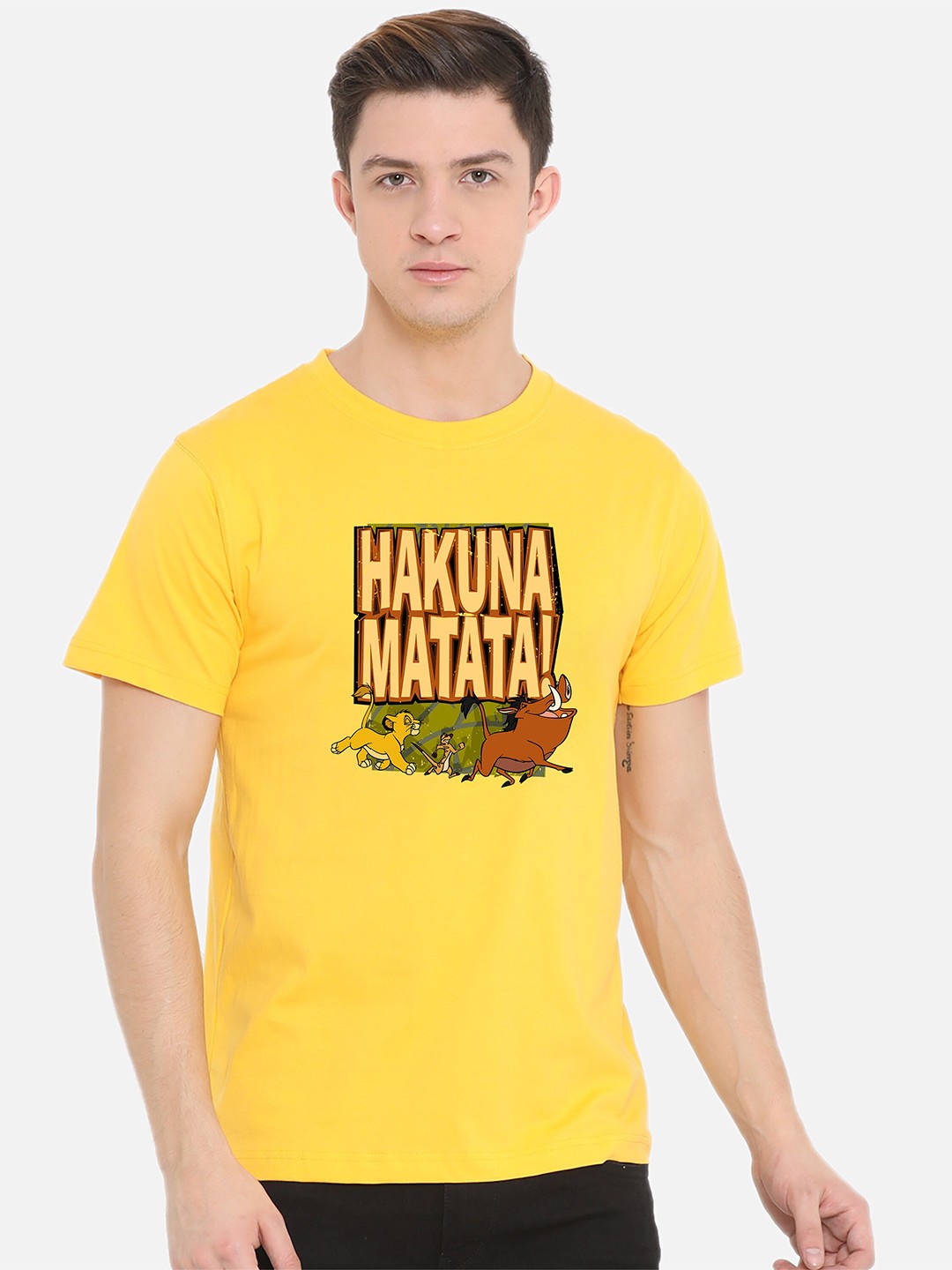 

Fully Filmy Men Yellow Printed Applique T-shirt