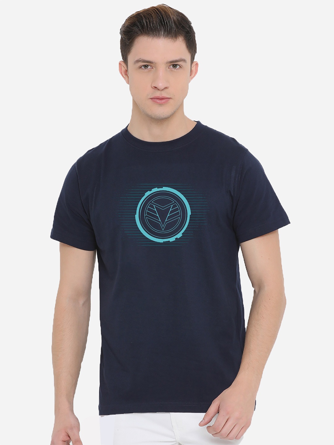 

Fully Filmy Men Navy Blue Graphic Printed Cotton T-shirt