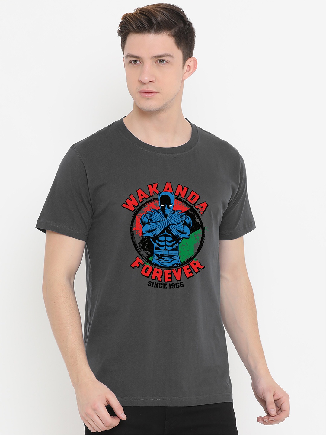 

Fully Filmy Men Charcoal Wakanda Forever Printed T-shirt