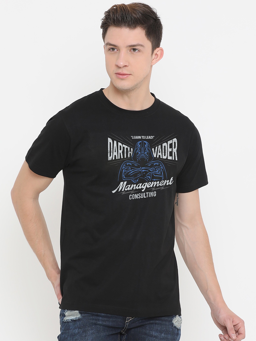 

Fully Filmy Men Black Star Wars Printed Cotton T-shirt