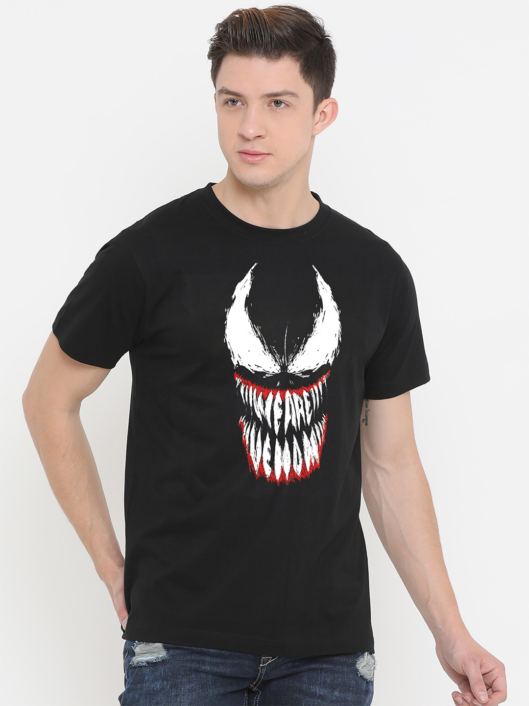 

Fully Filmy Men Black Venom Printed Cotton T-shirt