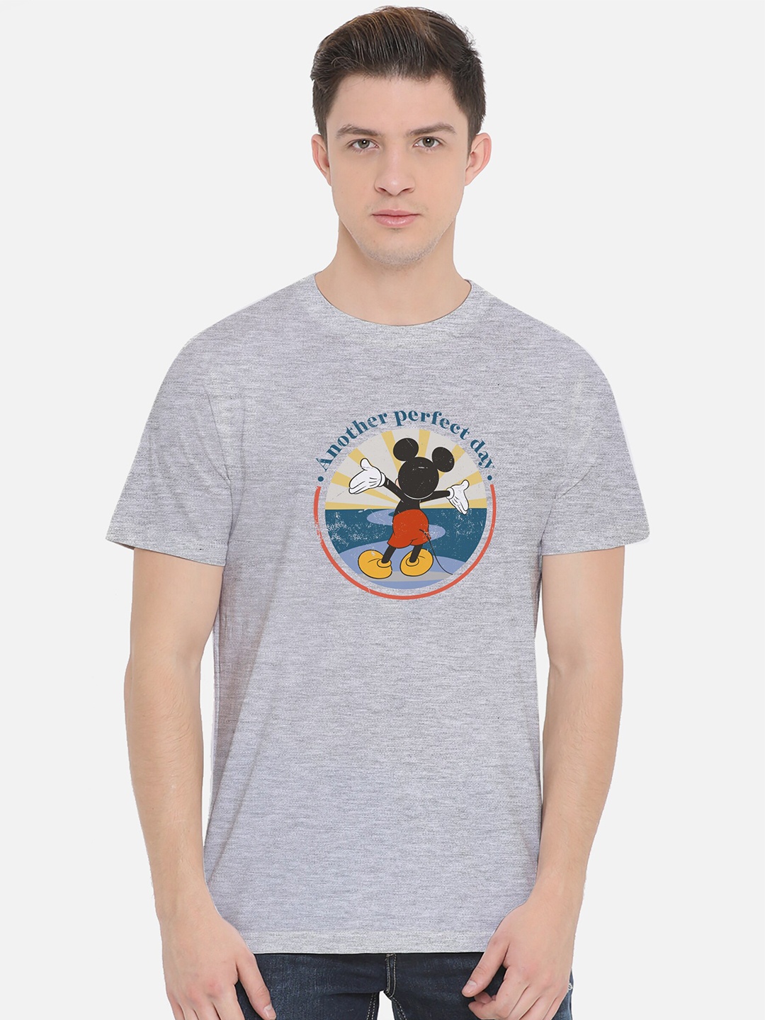 

Fully Filmy Men Grey Melange Typography Printed Applique T-shirt