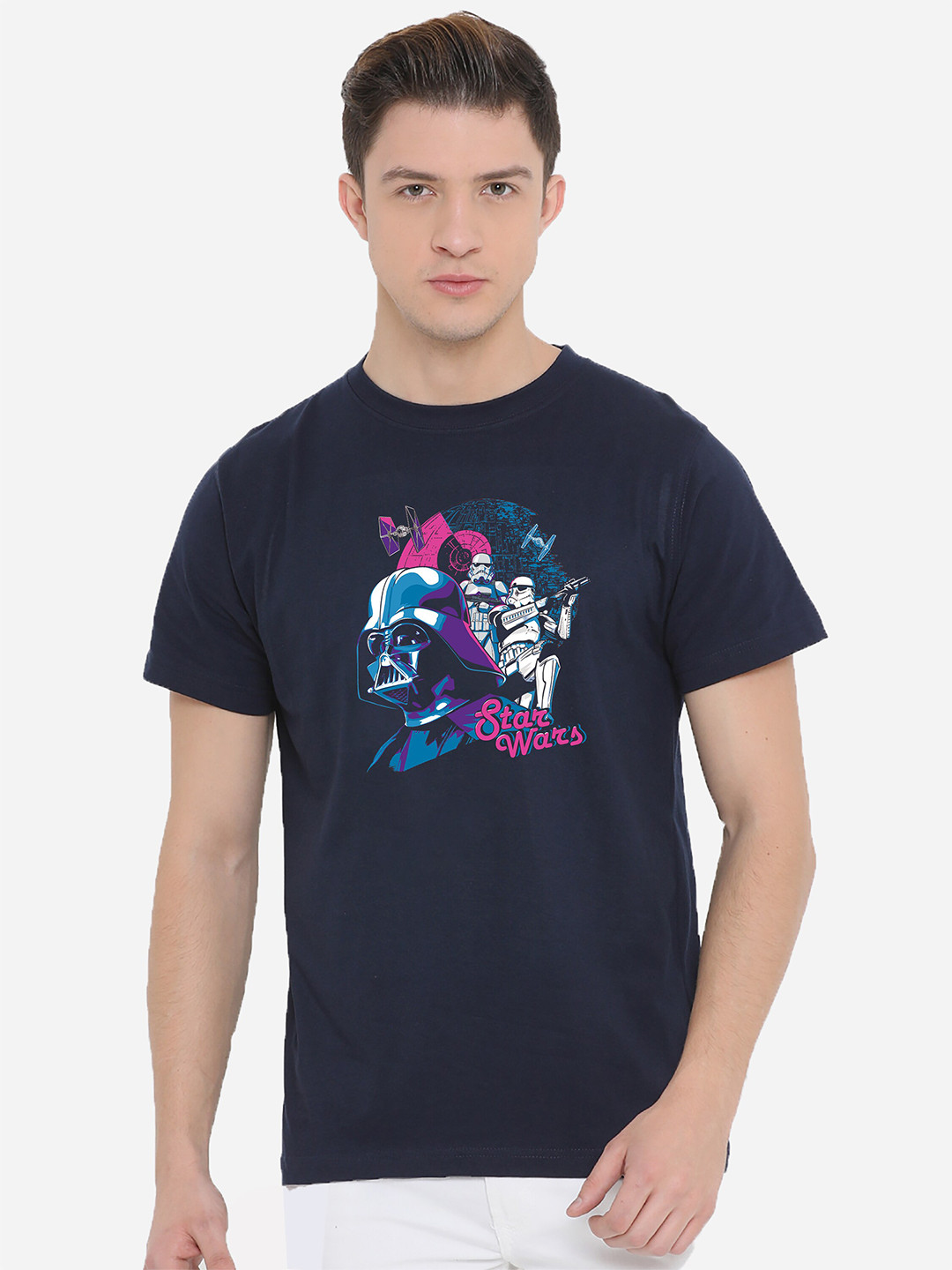 

Fully Filmy Men Navy Blue Printed Applique T-shirt