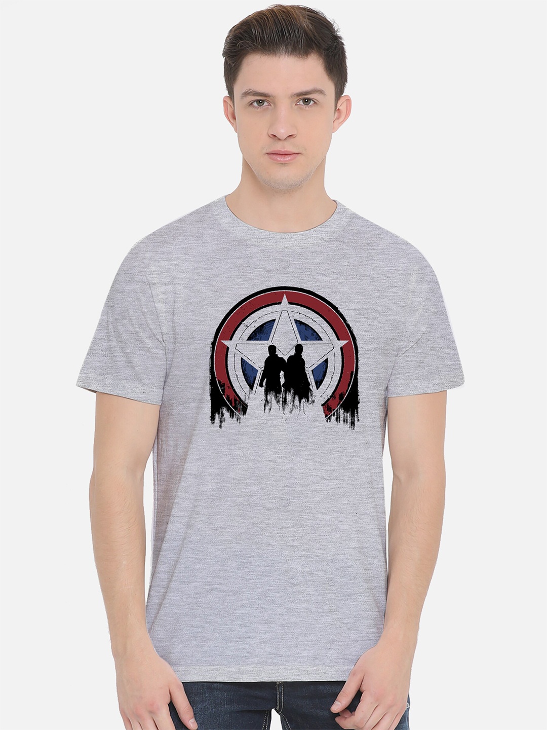 

Fully Filmy Men Grey Captain America Printed Cotton T-shirt