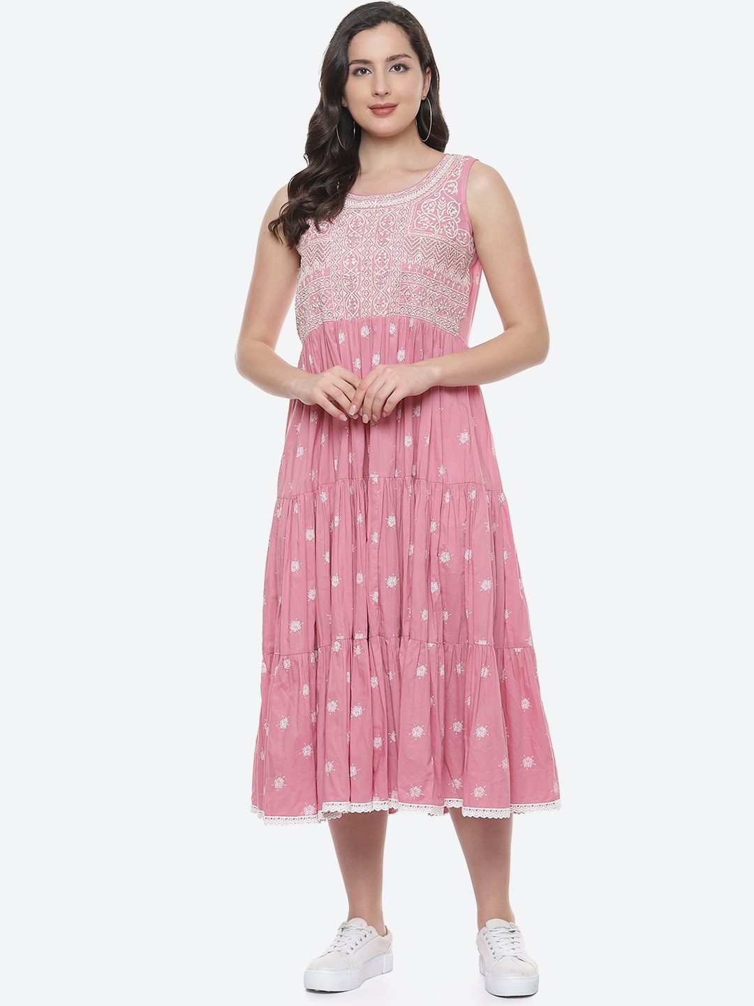 

Biba Women Pink Ethnic Motifs Embroidered Thread Work Anarkali Kurta