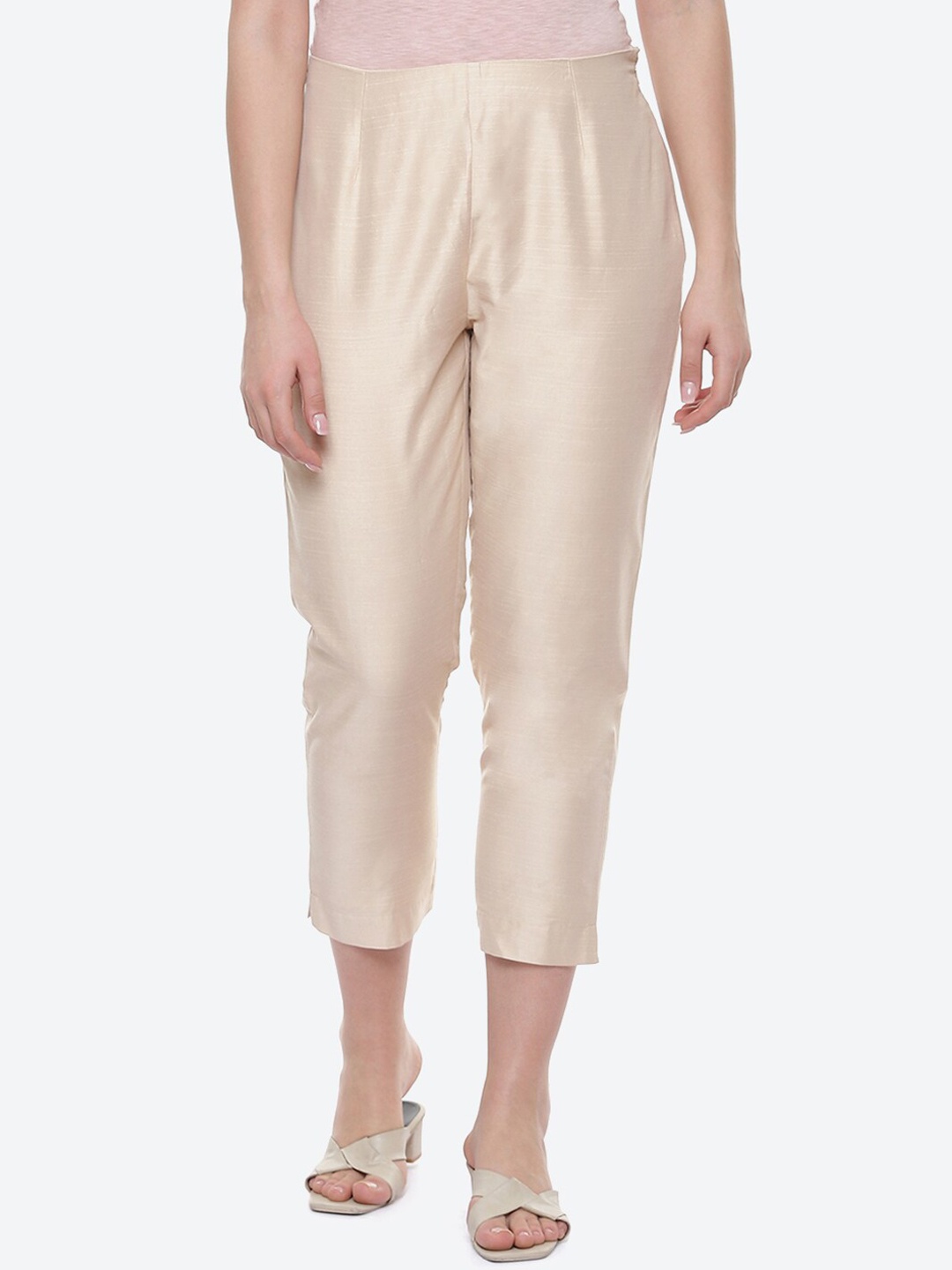 

Biba Women Beige Slim Fit Cigarette Trousers