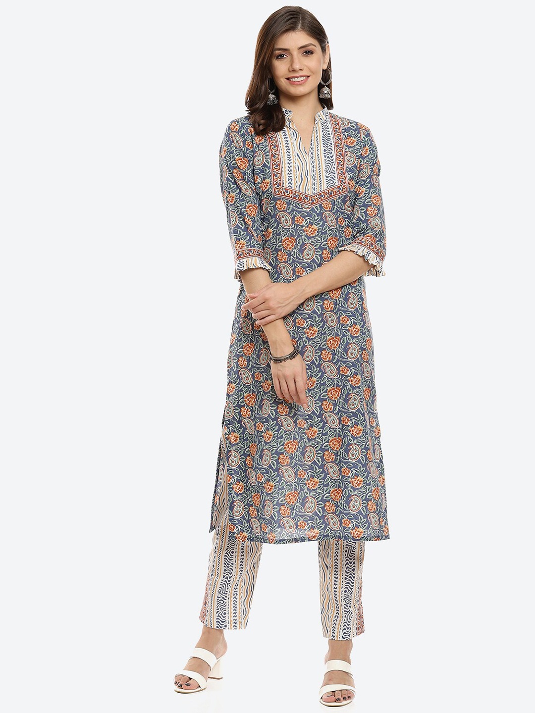 

Biba Turquoise Blue & White Printed Pure Cotton Unstitched Dress Material