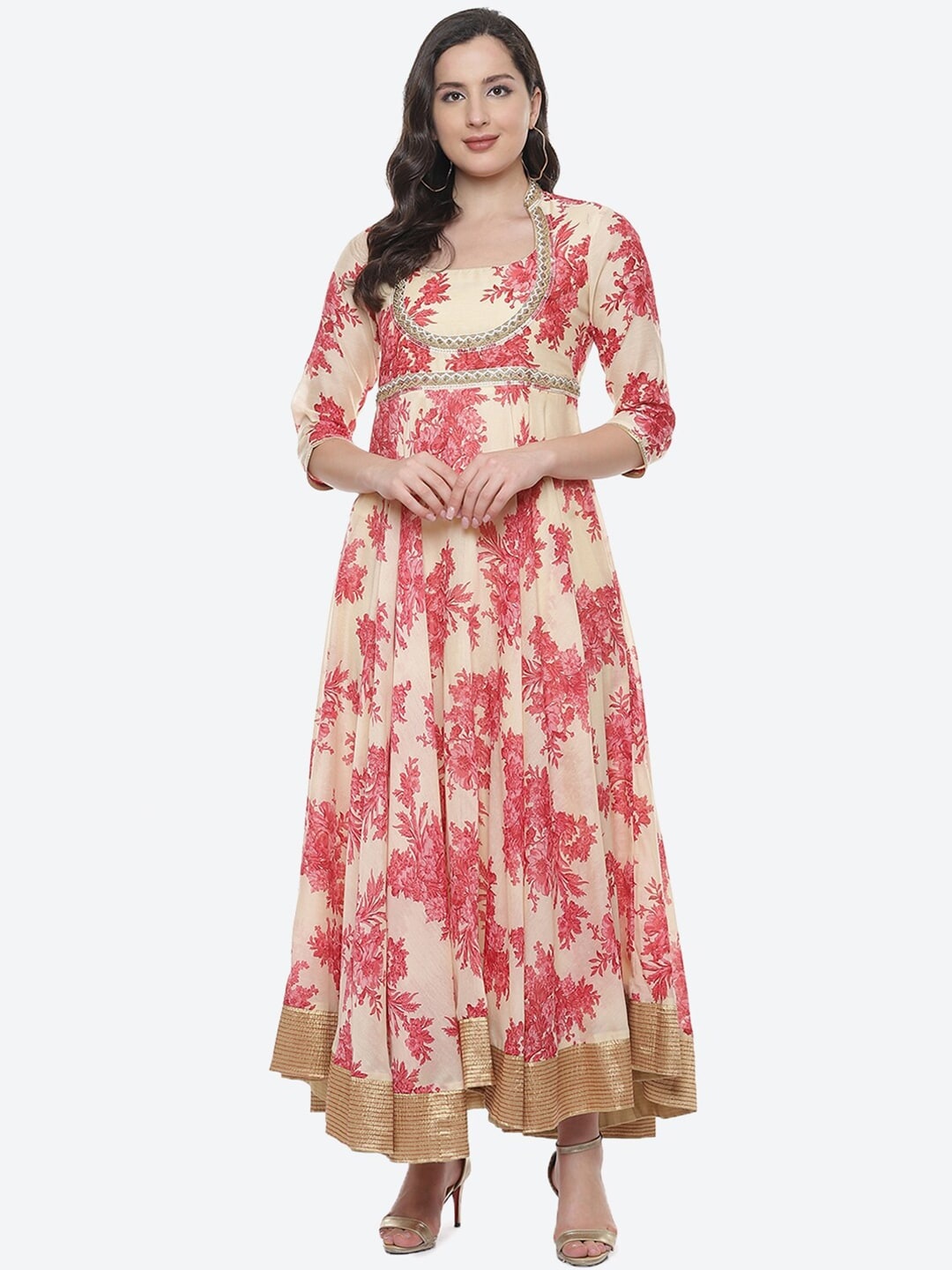 

Biba Beige & Red Floral Ethnic Maxi Dress