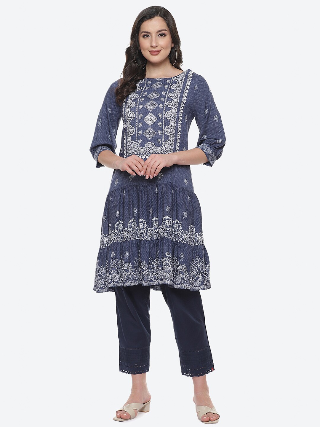 

Biba Blue & White Ethnic Printed Tunic