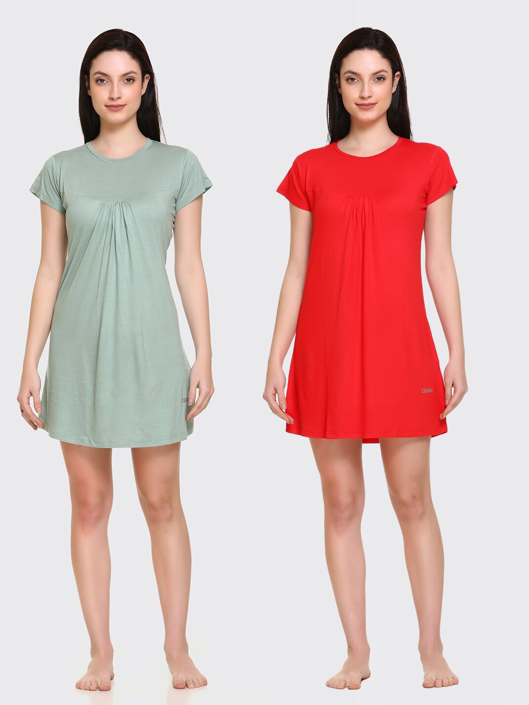 

Obaan Women Set of 2 Red & Green Cotton Nightdress
