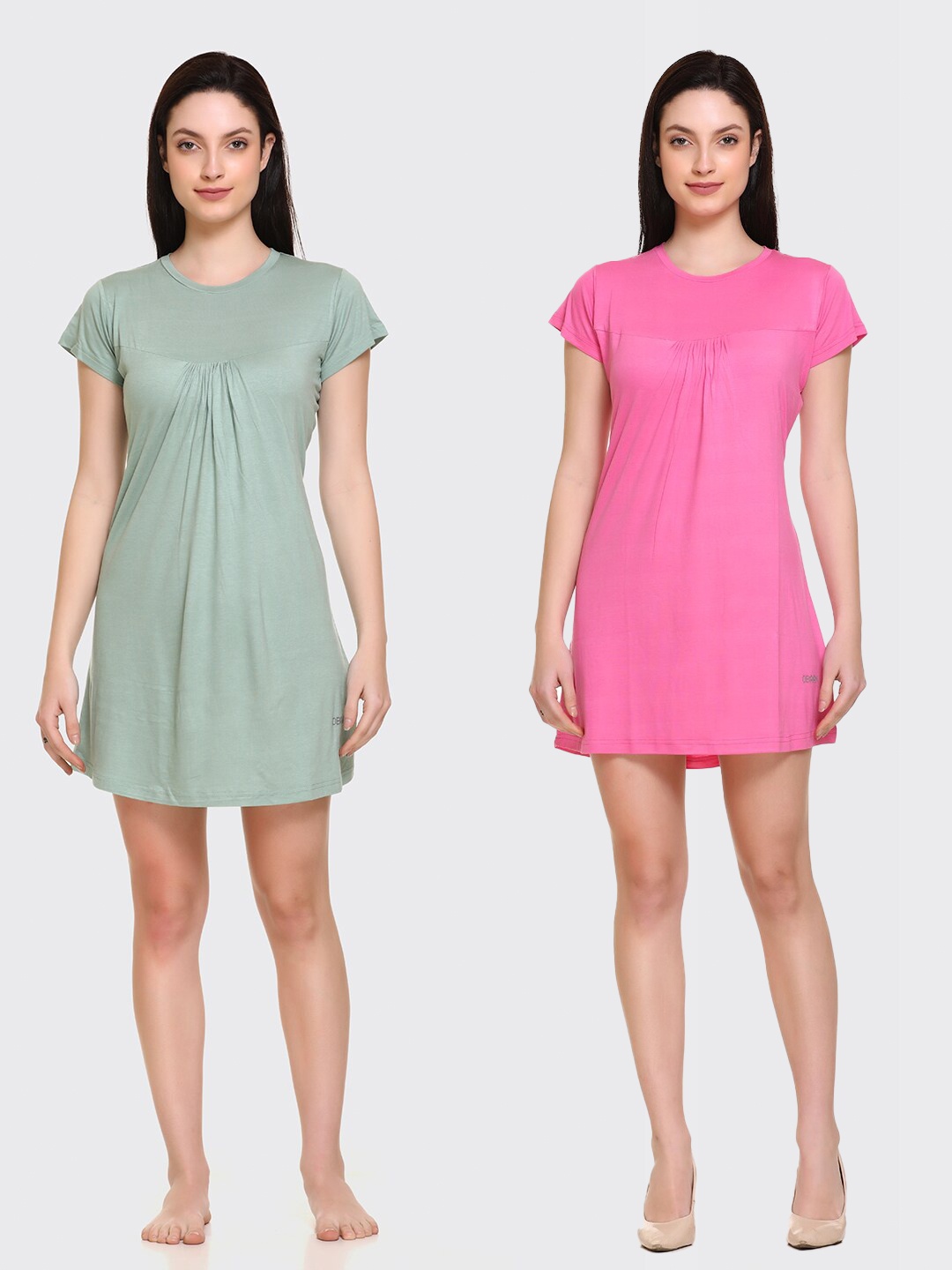 

Obaan Women Set of 2 Pink & Green Cotton Nightdress