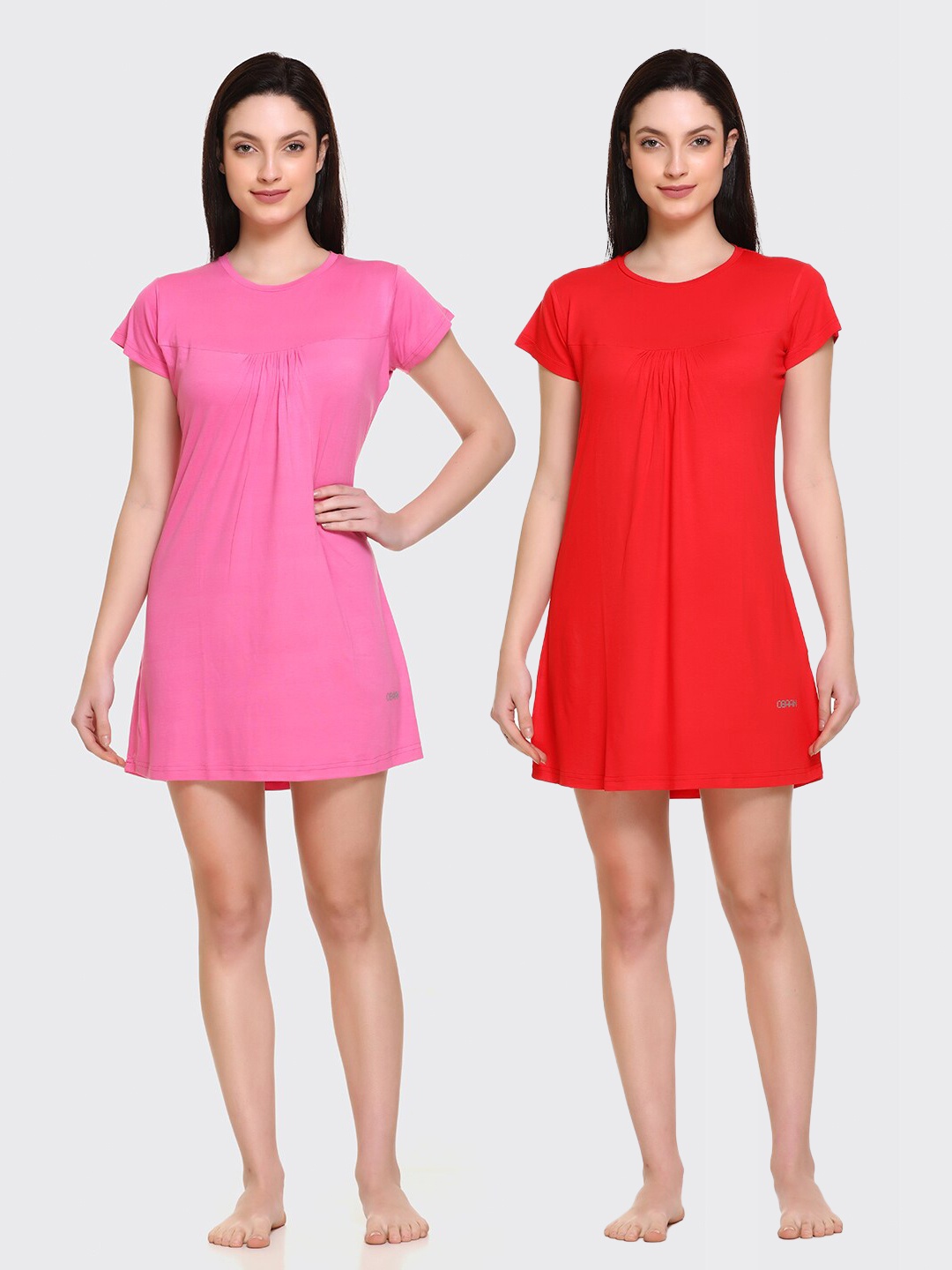 

Obaan Women Set of 2 Red & Pink Cotton Nightdress