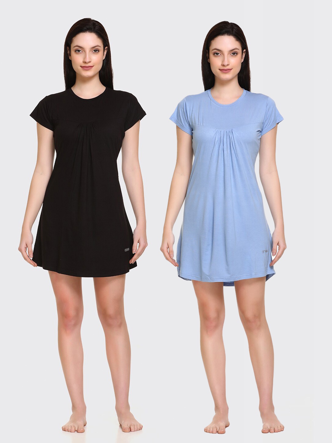 

Obaan Women Set of 2 Blue & Black Cotton Nightdress