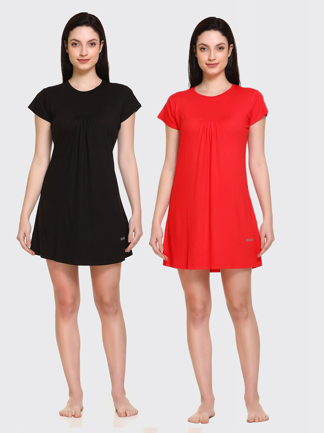 

Obaan Pack Of 2 Red & Black Solid T Shirt Nightdress