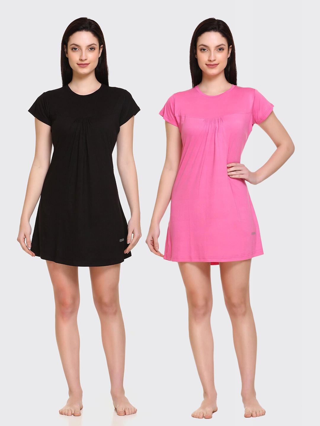 

Obaan Women Pink & Black T-shirt Nightdress Pack of 2