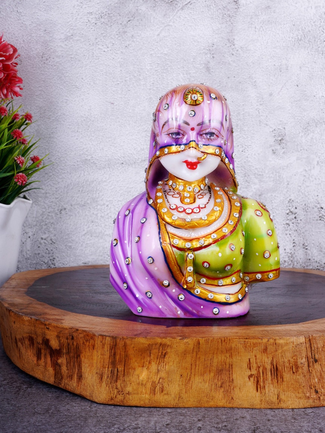 

FASHIYANOO Green & Purple Rajasthani Idol Showpieces