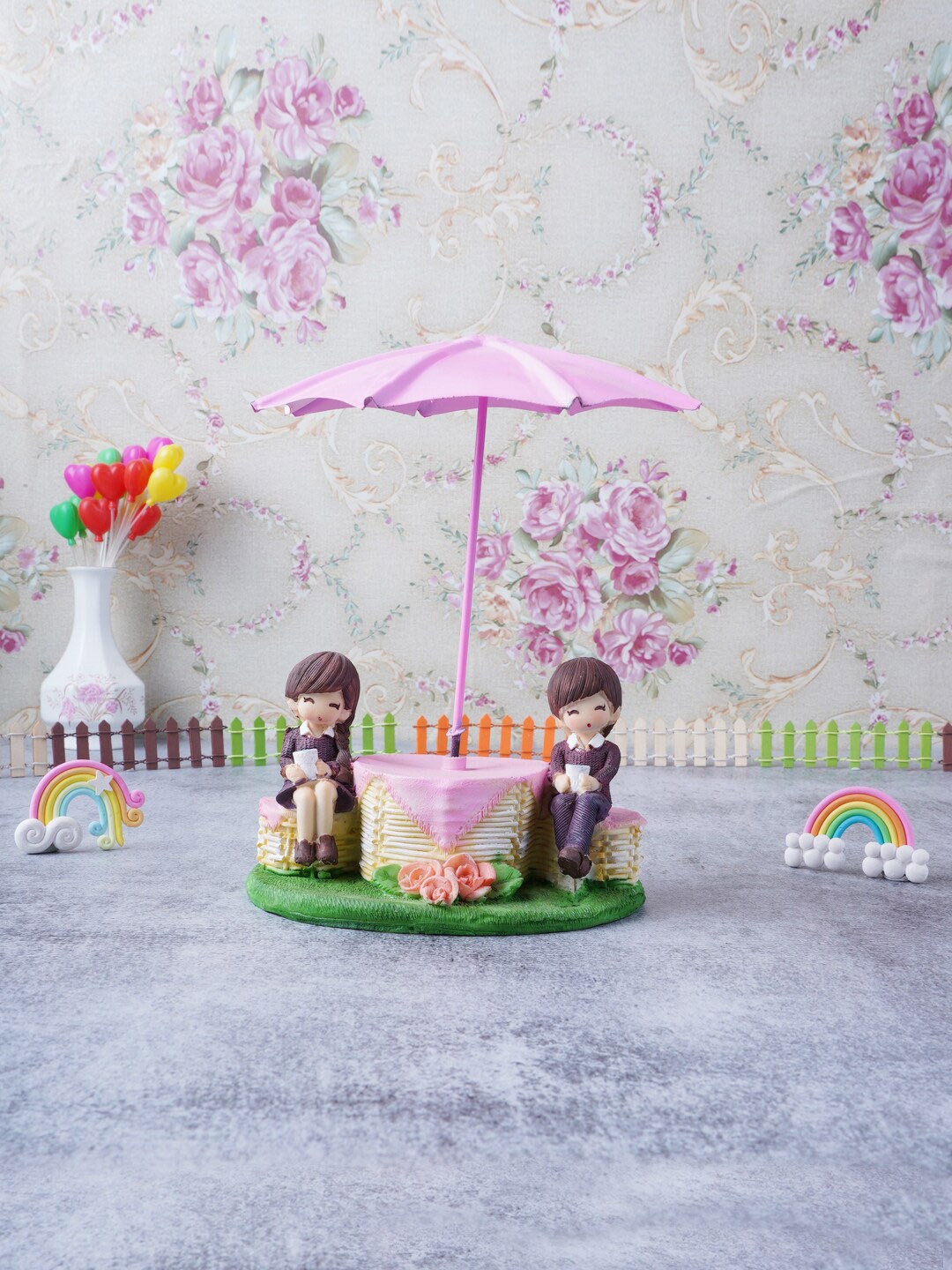 

FASHIYANOO Multicolour Coffee Couple With Umbrella Figurine Showpieces, Pink