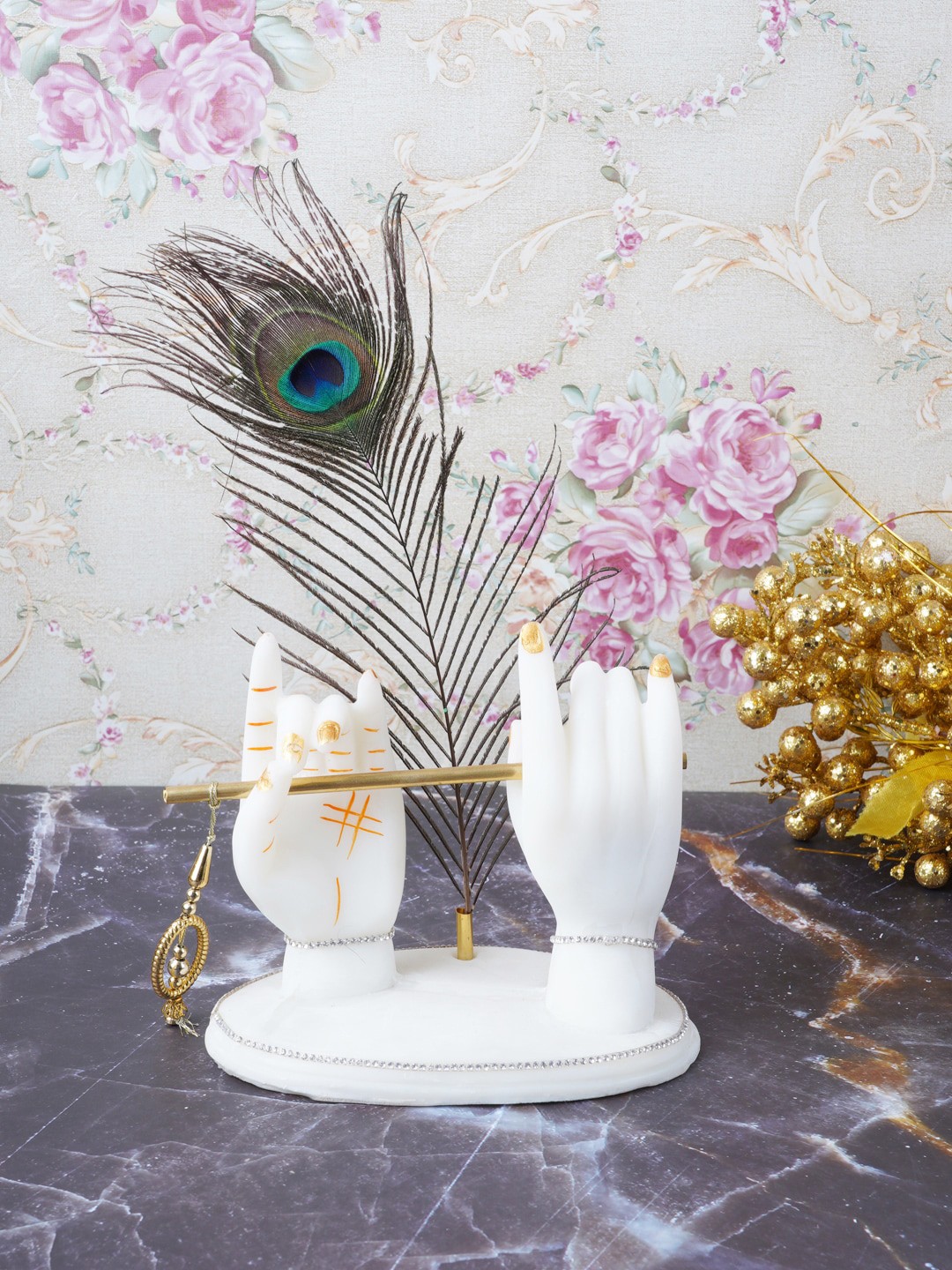 

FASHIYANOO White Ladoo Gopal Murli Morpankh Showpiece