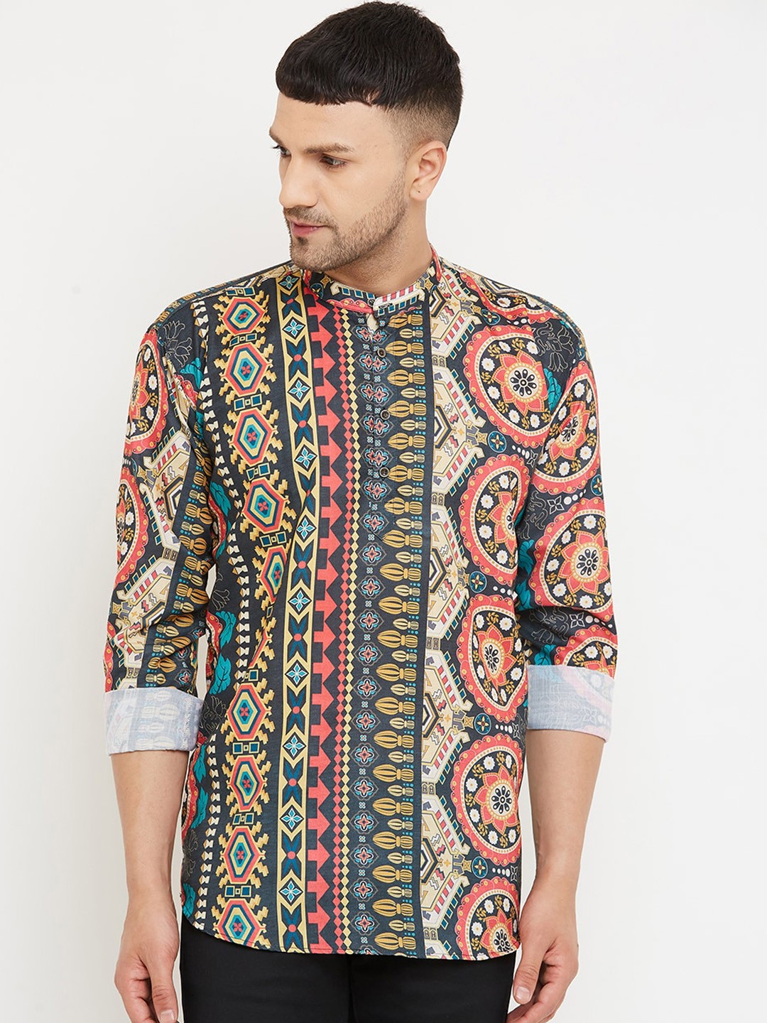 

Armaan Ethnic Men Yellow & Red Ethnic Motifs Printed Indie Prints Kurta