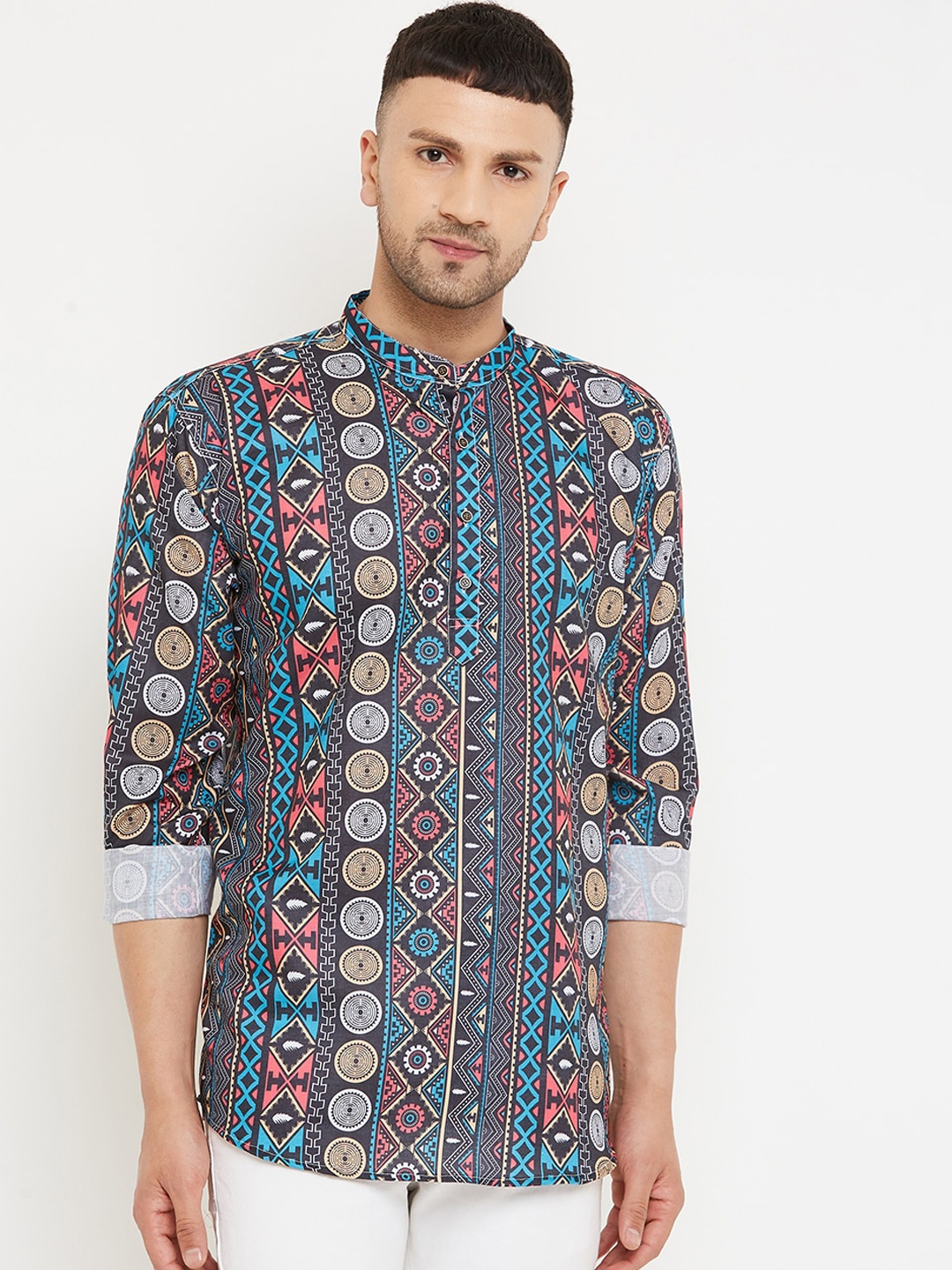 

Armaan Ethnic Men Blue Geometric Printed Cotton Kurta