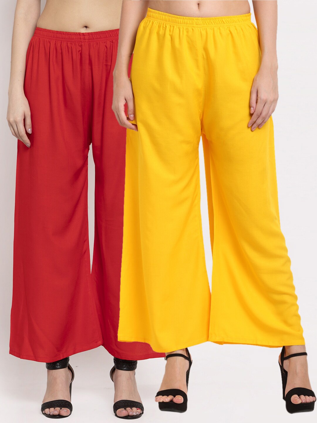 

Miaz Lifestyle Women Red & Yellow Set of 2 Flared Palazzos