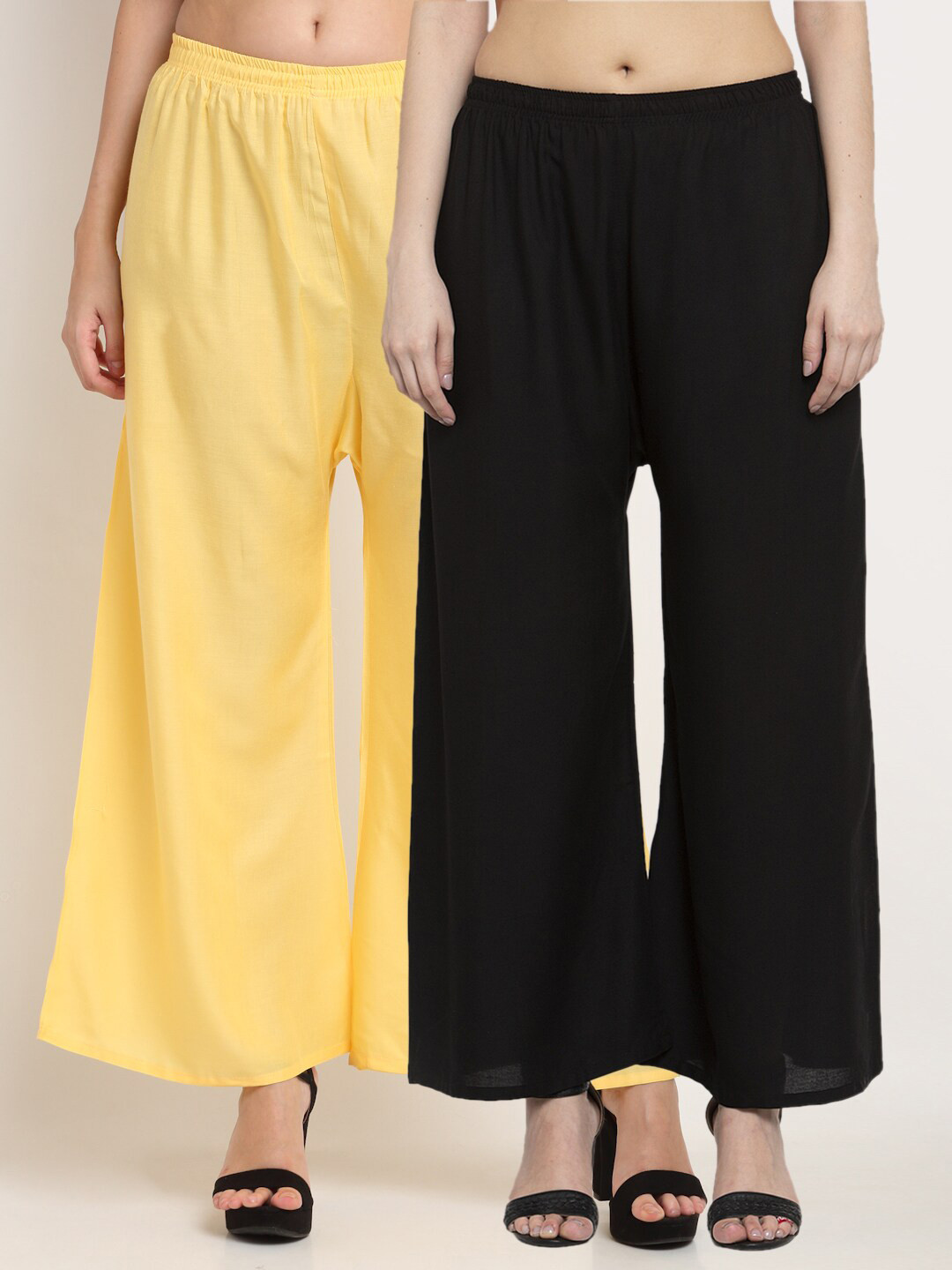 

Miaz Lifestyle Women Black & Yellow Set of 2 Flared Palazzos