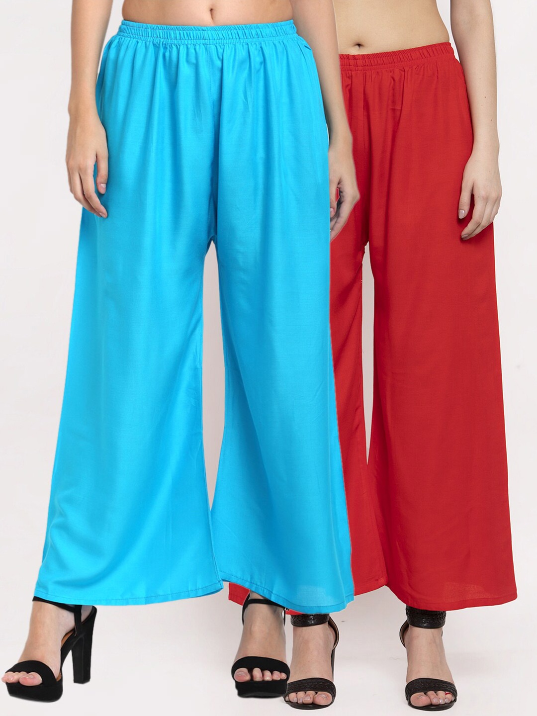 

Miaz Lifestyle Women Red & Turquoise Blue Set of 2 Flared Palazzos