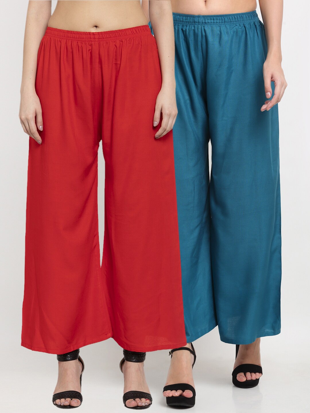

Miaz Lifestyle Women Red & Blue Set of 2 Flared Palazzos