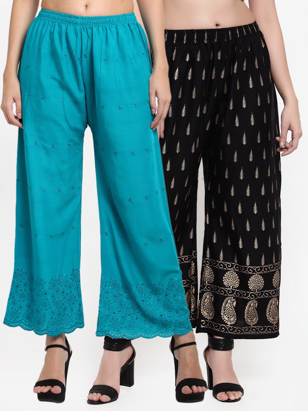 

Miaz Lifestyle Women Black & Blue Set of 2 Flared Palazzos
