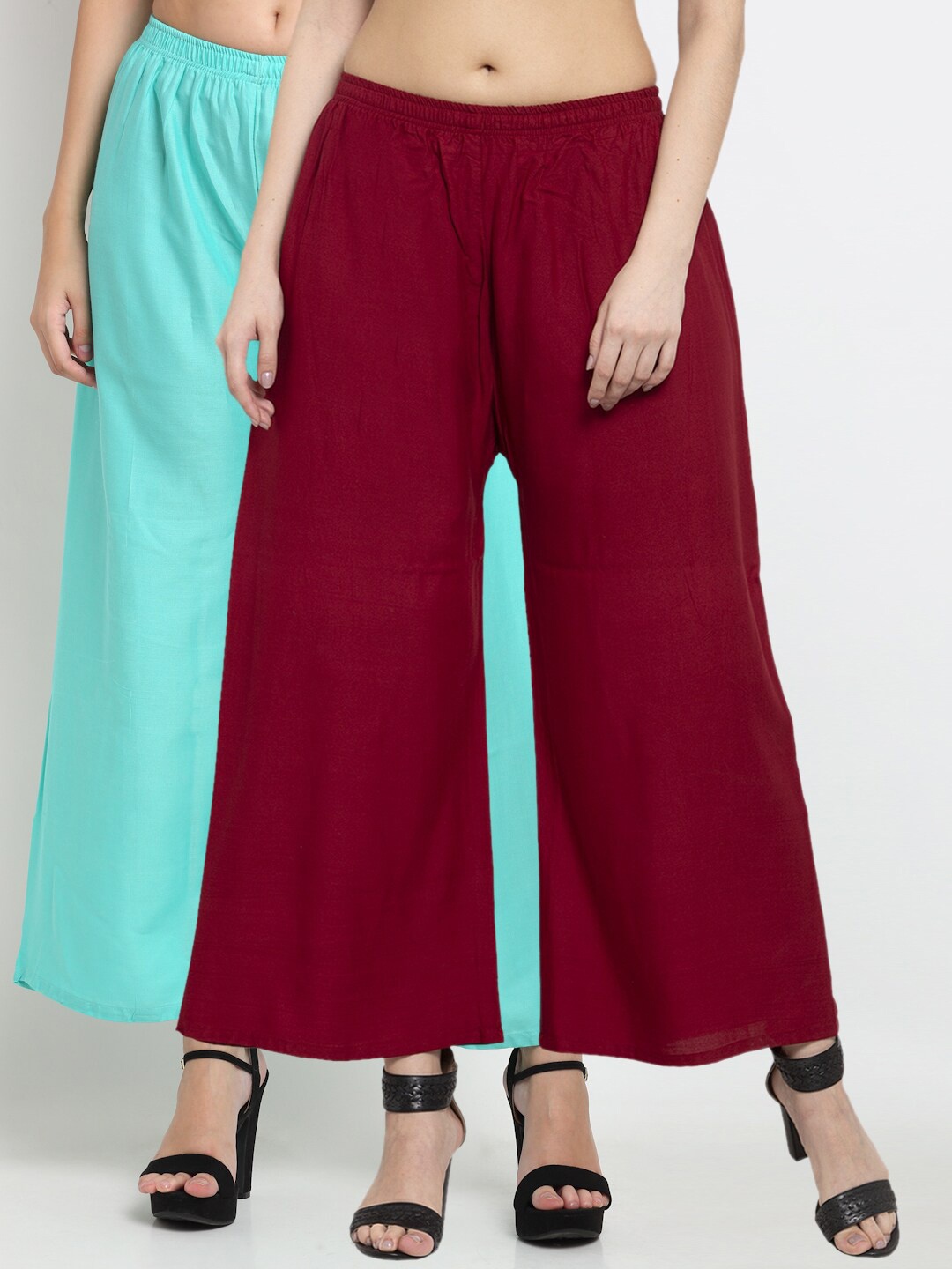 

Miaz Lifestyle Women Maroon & Turquoise Blue Set of 2 Flared Palazzos