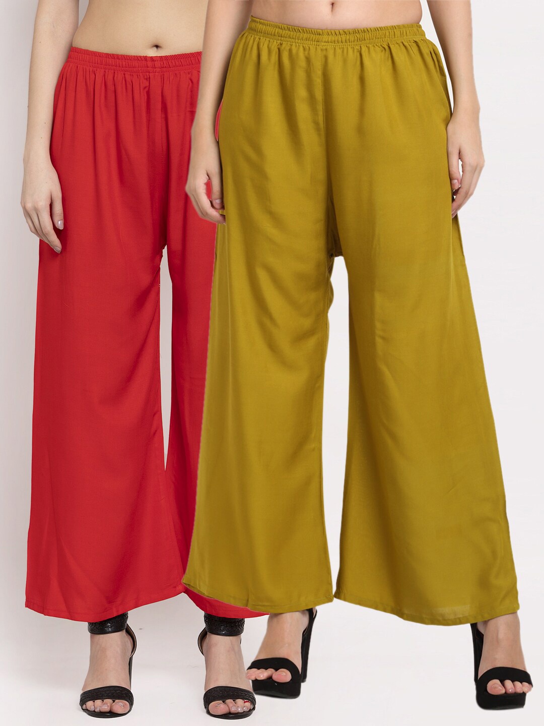 

Miaz Lifestyle Women Olive Green & Red Set of 2 Flared Palazzos