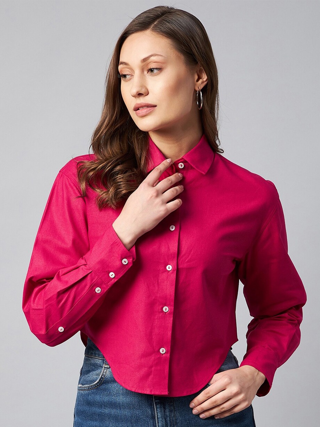 

Orchid Blues Women Pink Solid Cotton Casual Shirt