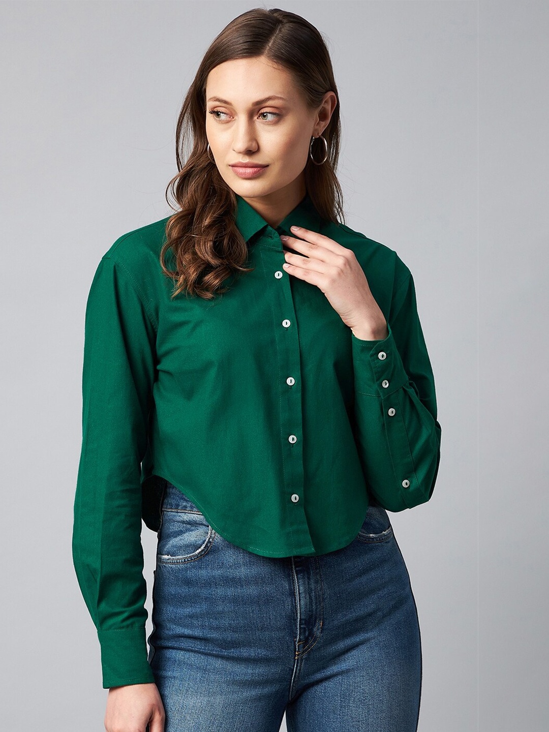 

Orchid Hues Women Green Cotton Casual Shirt