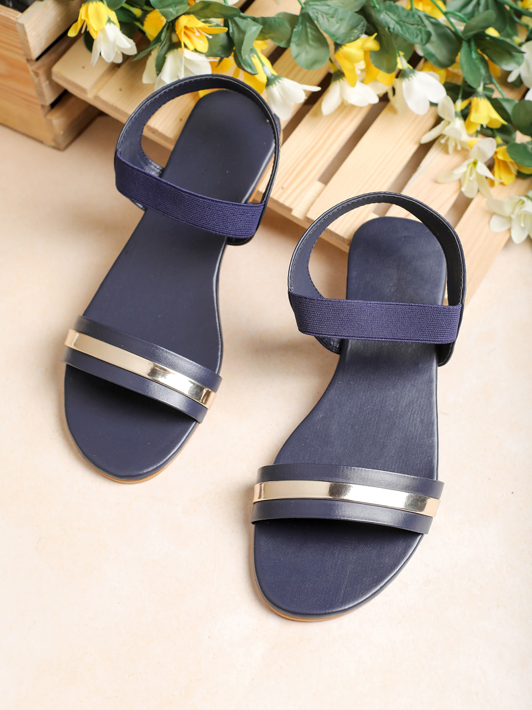 

HASTEN Women Navy Blue Open Toe Flats