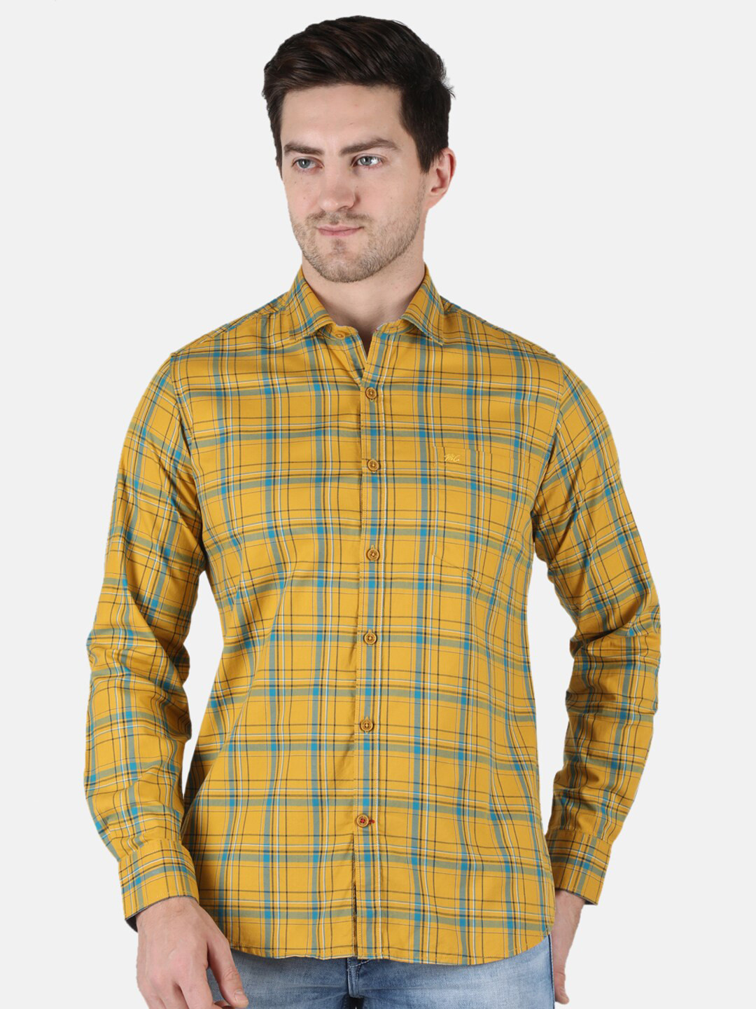 

Monte Carlo Men Mustard Classic Tartan Checked Casual Shirt