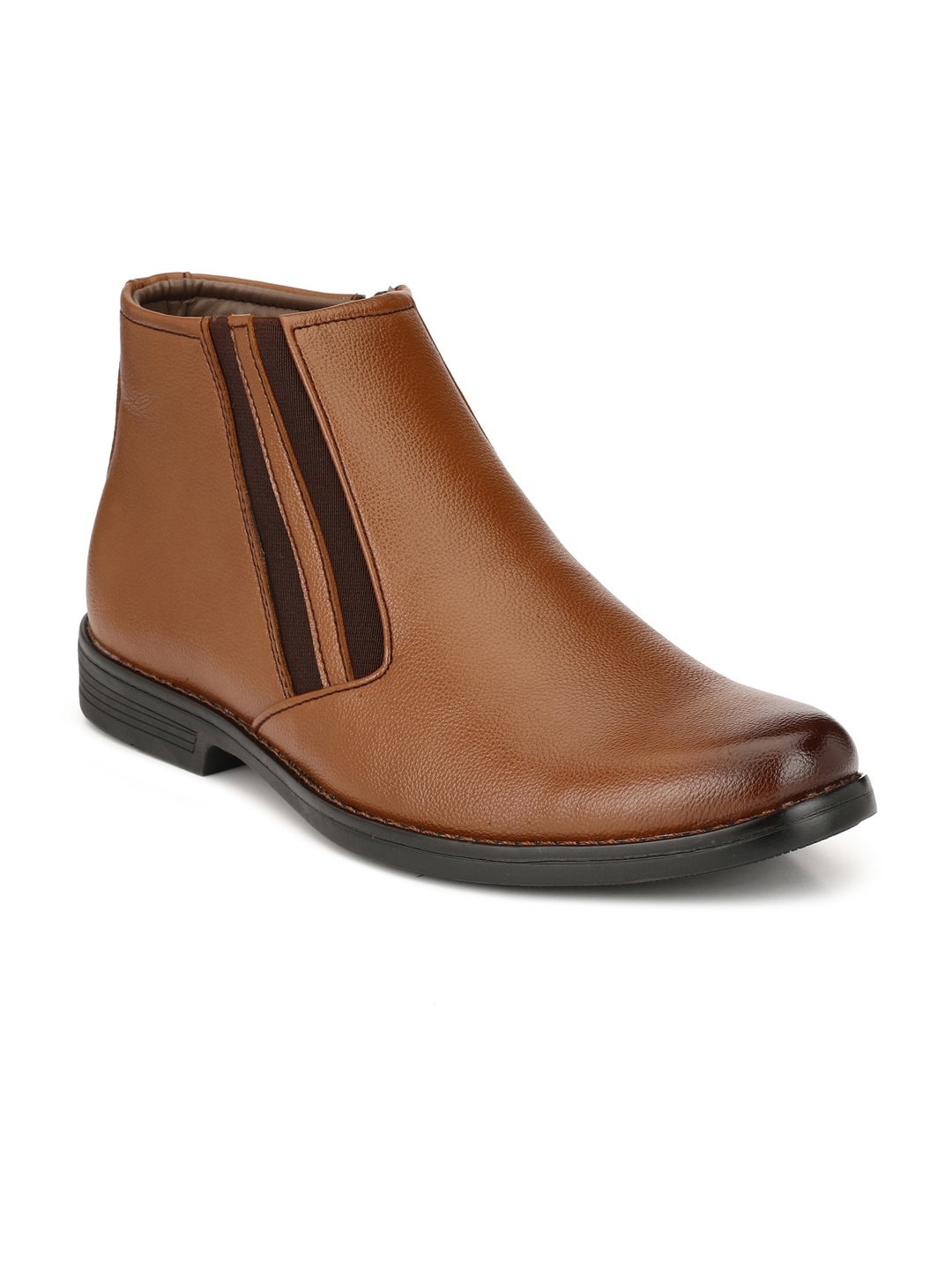 

Azzaro Black Men Tan Solid Leather Mid-Rise Boots