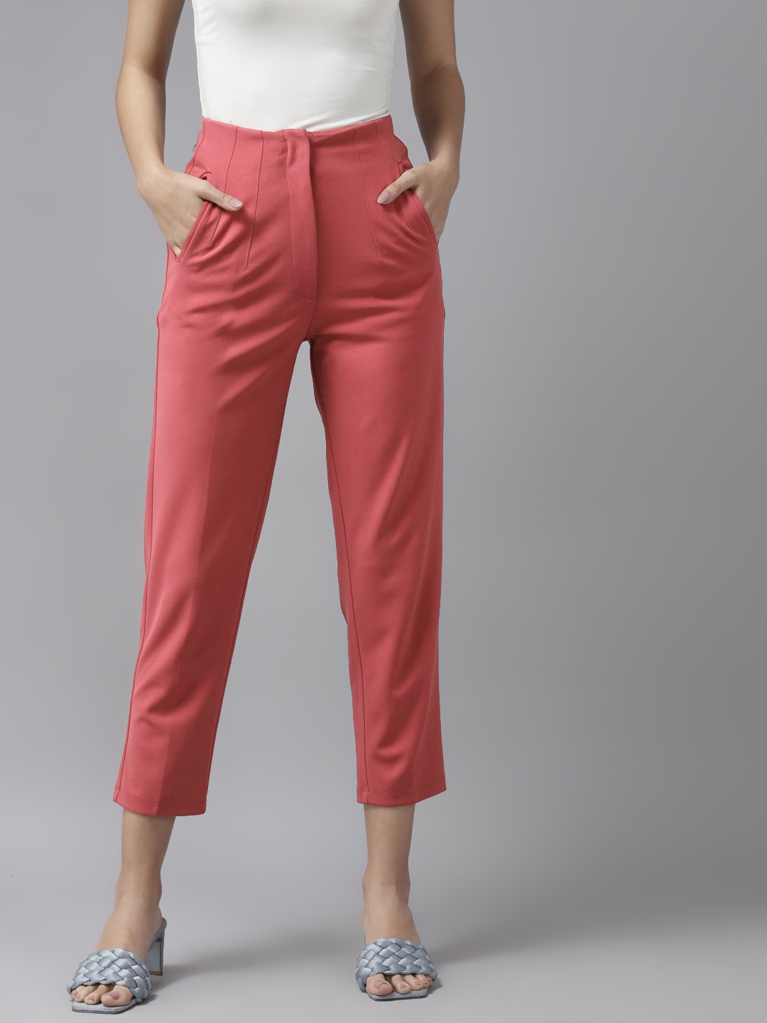 

URBANGRACE BY KASSUALLY Women Pink Solid Peg Trousers