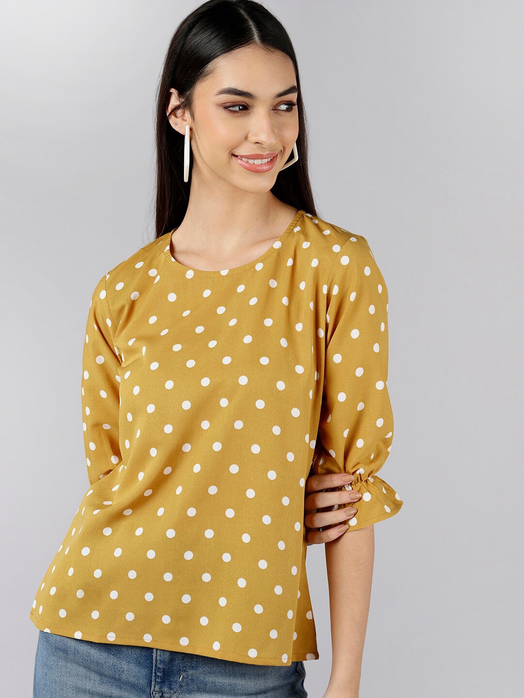 

AHIKA Mustard Yellow Print Crepe Top