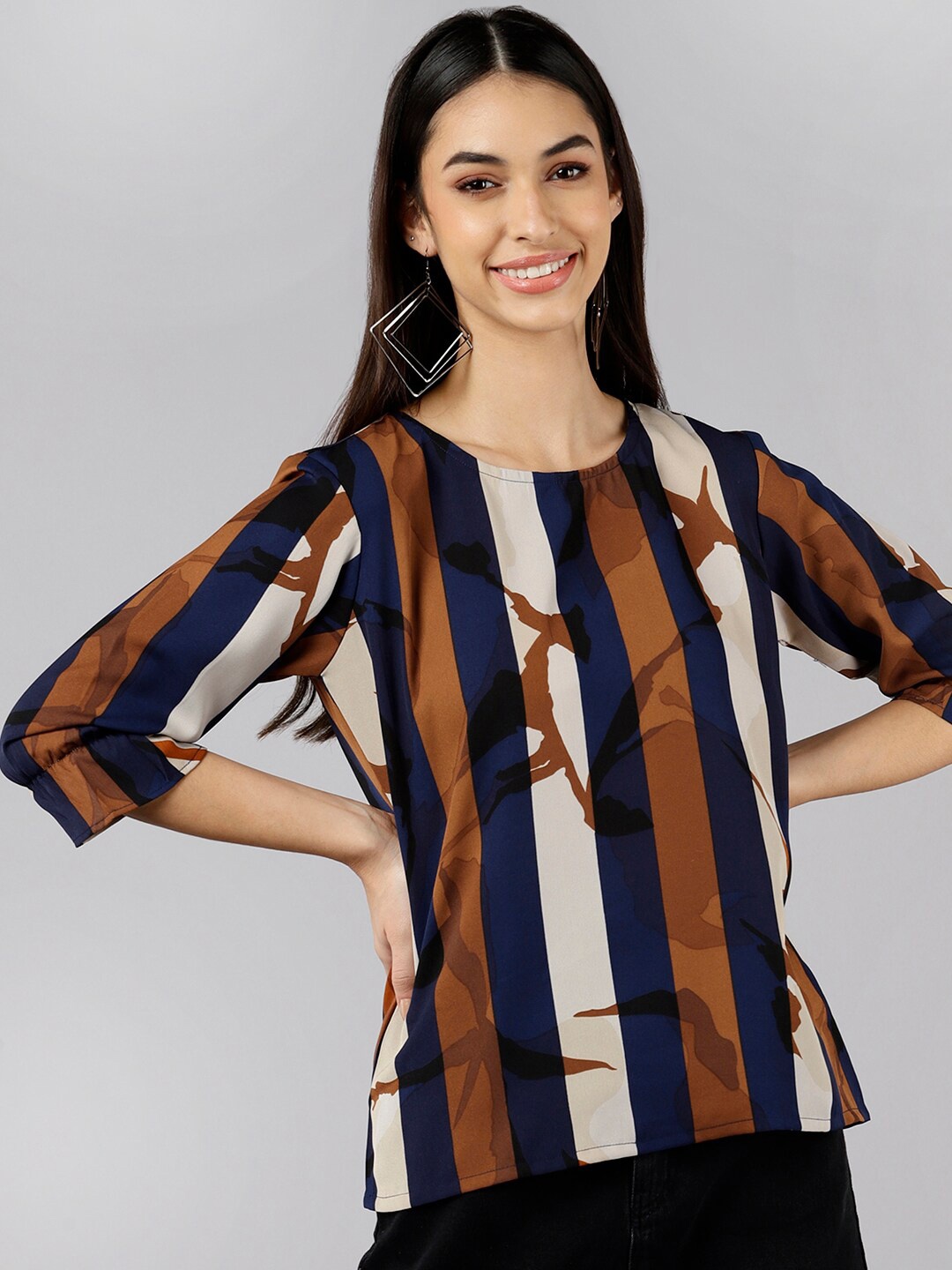 

AHIKA Brown Striped Georgette Top