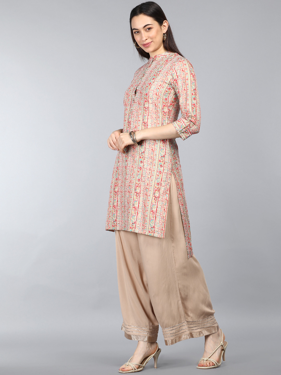 

AHIKA Beige Printed Ethnic Motifs Longline Top