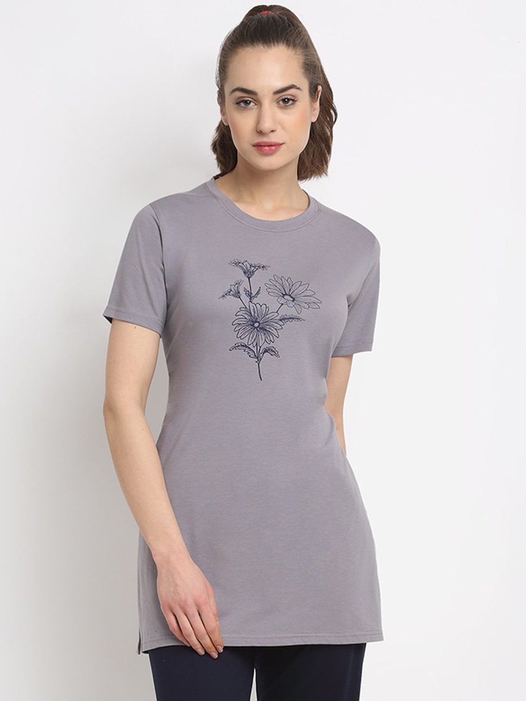 

Kanvin Women Grey Printed Lounge T-shirt