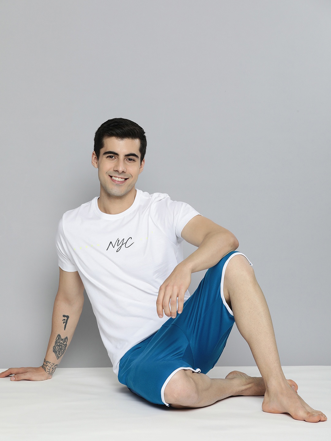 

Mast & Harbour Men Blue Solid Mid Rise Casual Lounge Shorts