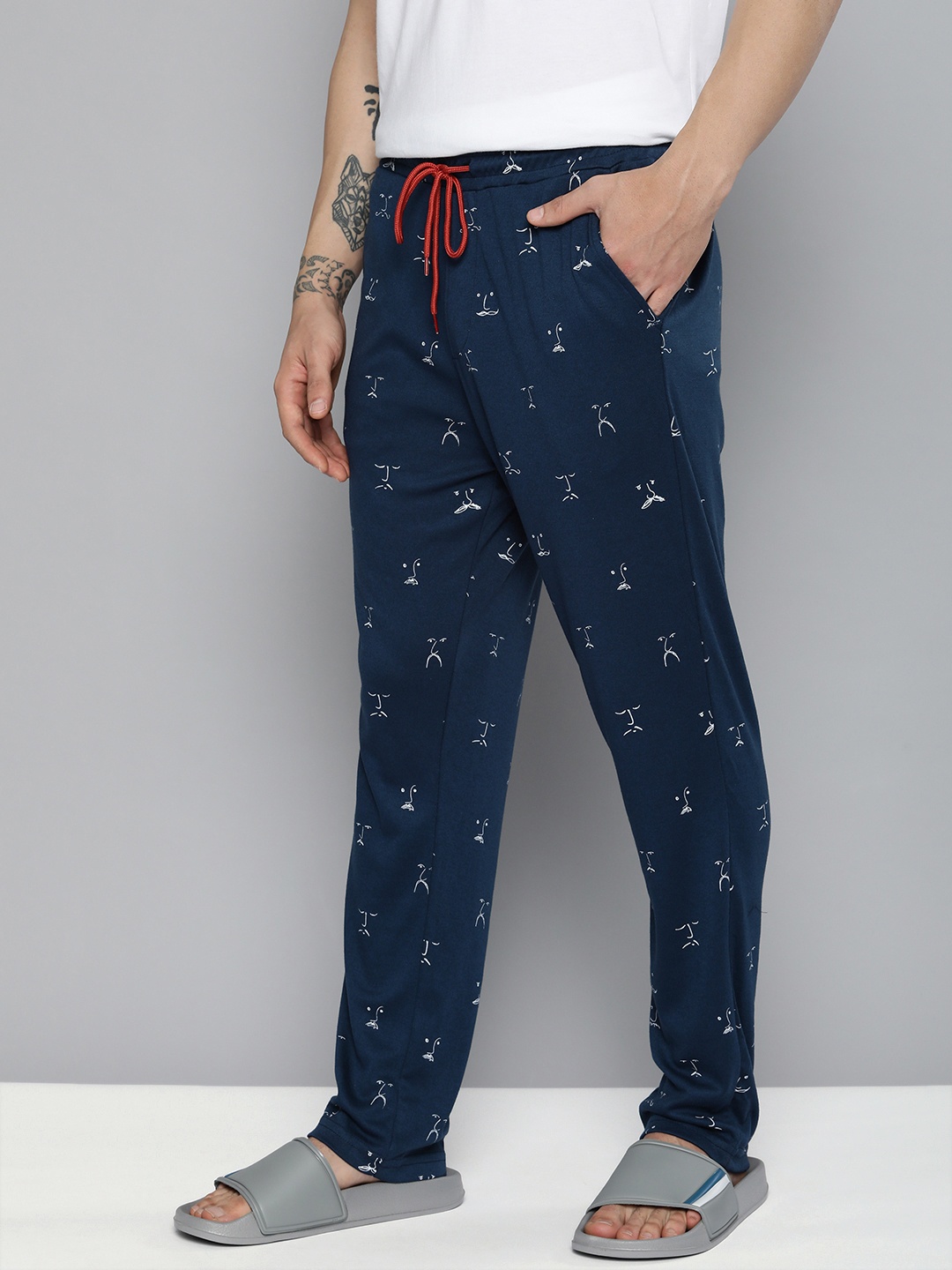 

Mast & Harbour Men Navy Blue Printed Lounge Pants