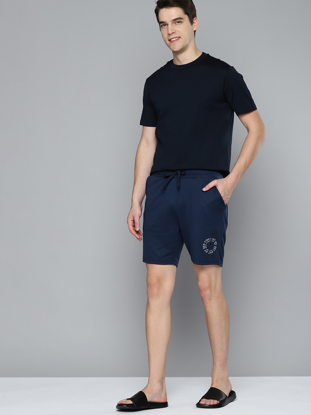 

Mast & Harbour Men Navy Blue Solid Lounge Shorts