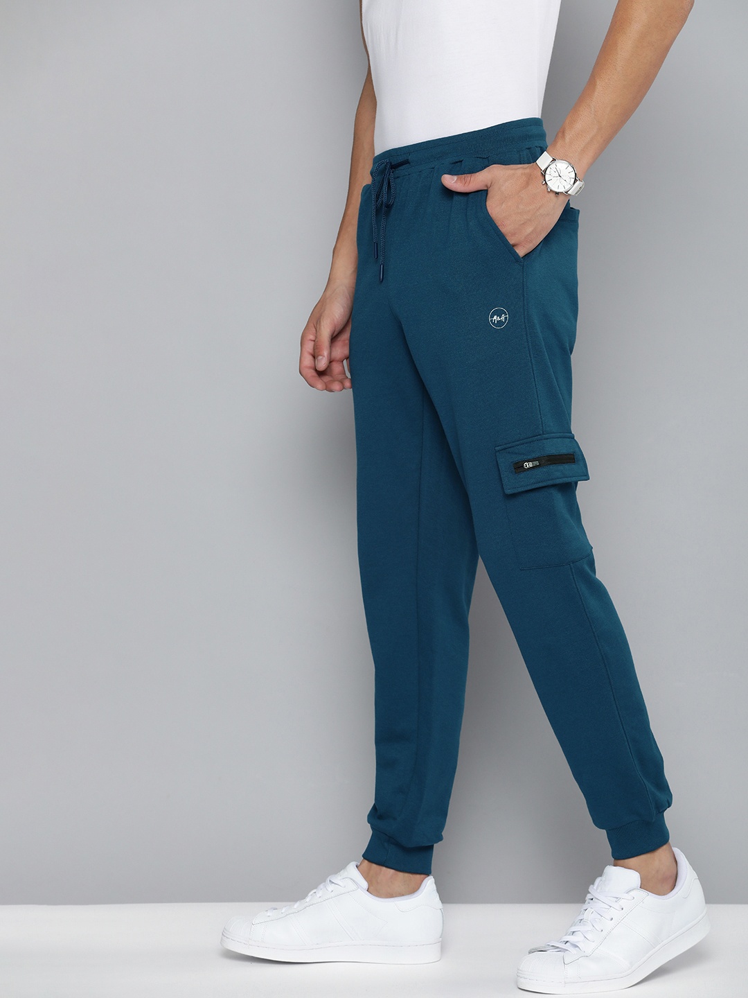 

Mast & Harbour Men Teal Blue Solid Joggers