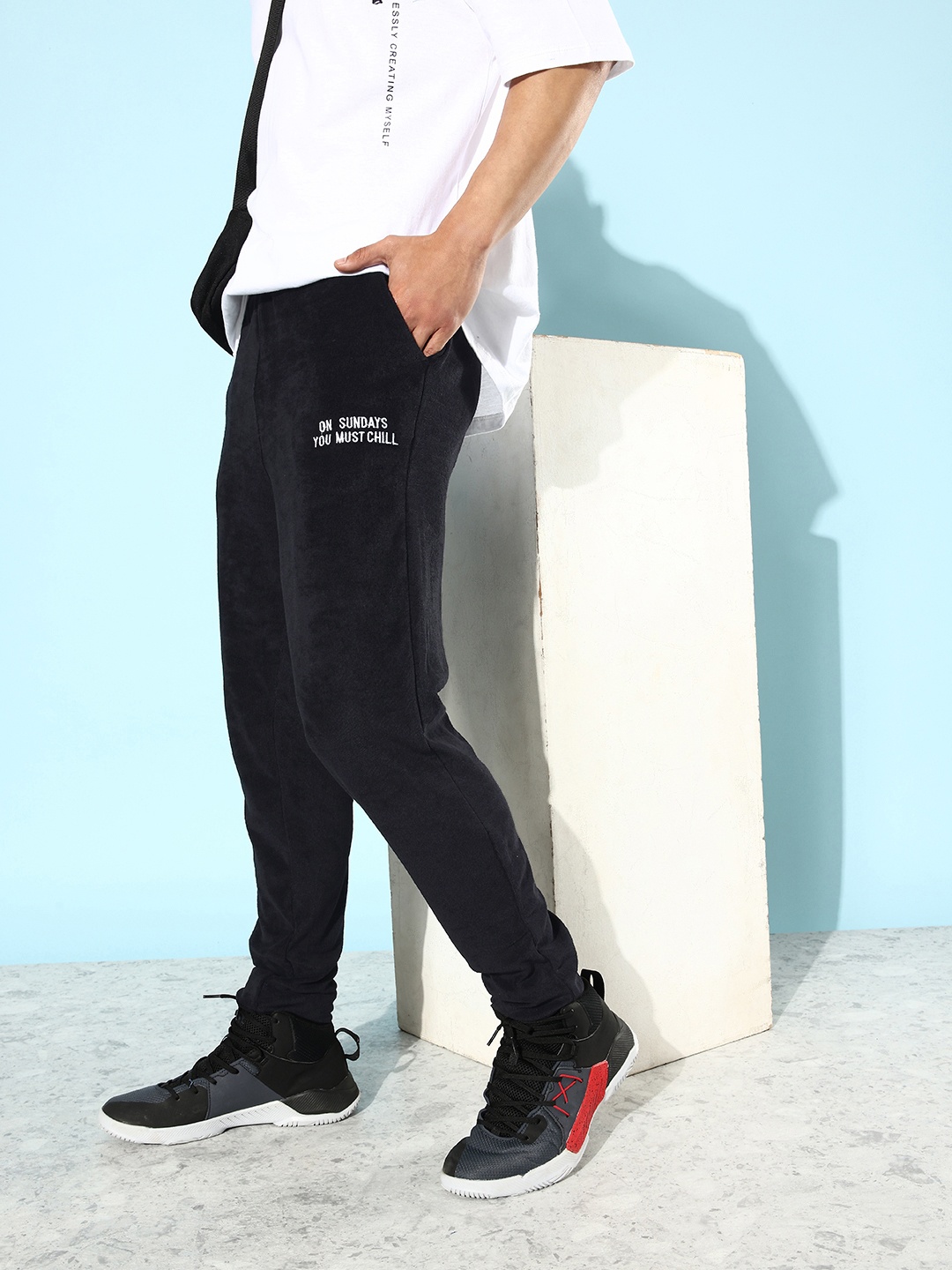 

Mast & Harbour Men Mid Rise Solid Terry Track Pants, Black