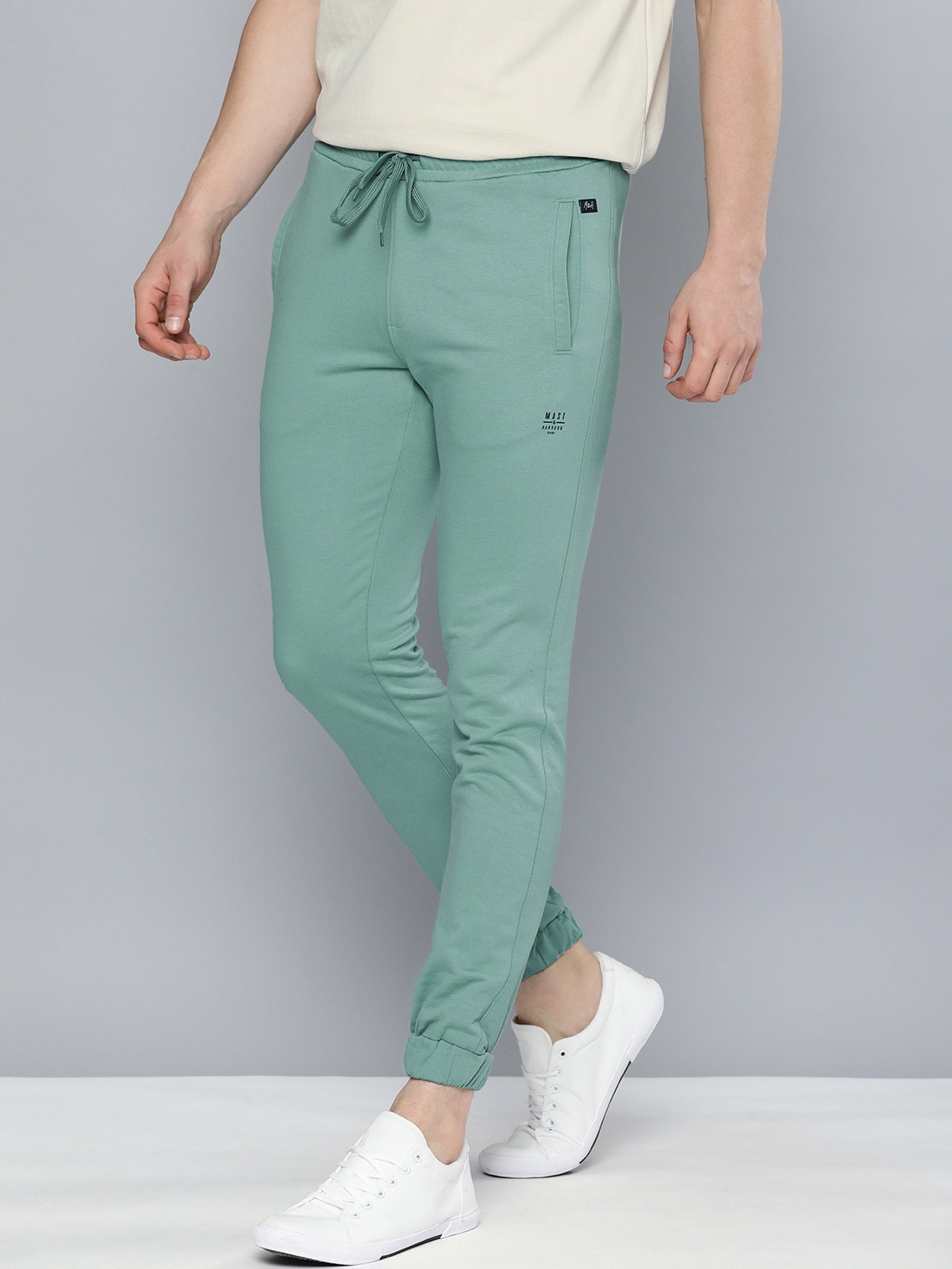 

Mast & Harbour Men Sea Green Solid Joggers