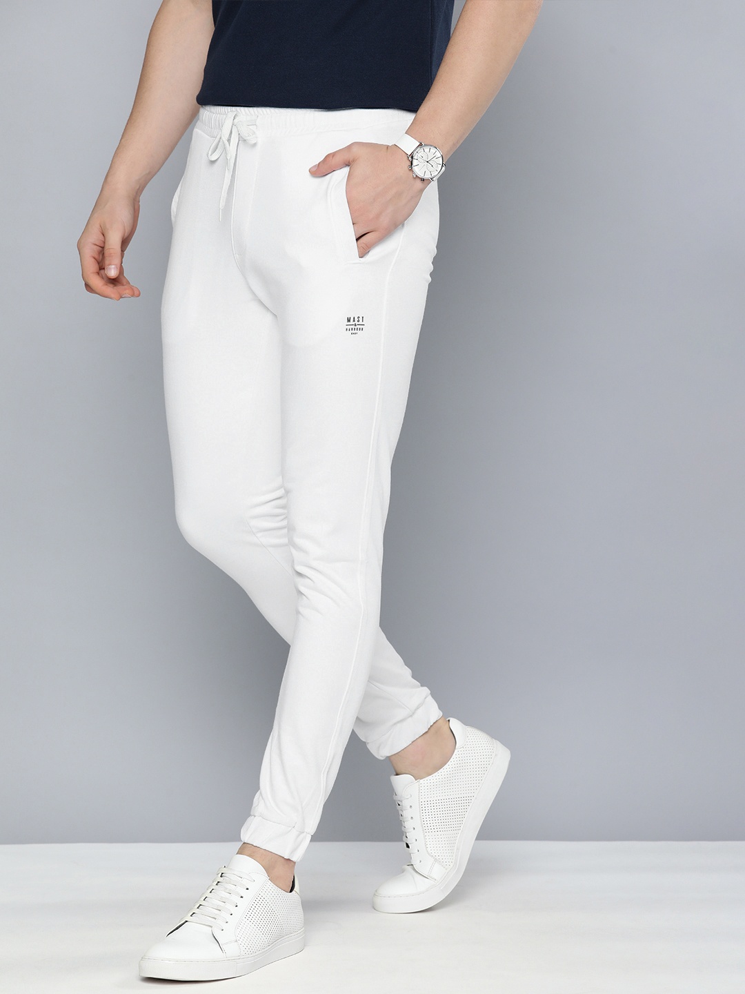 

Mast & Harbour Men White Solid Joggers