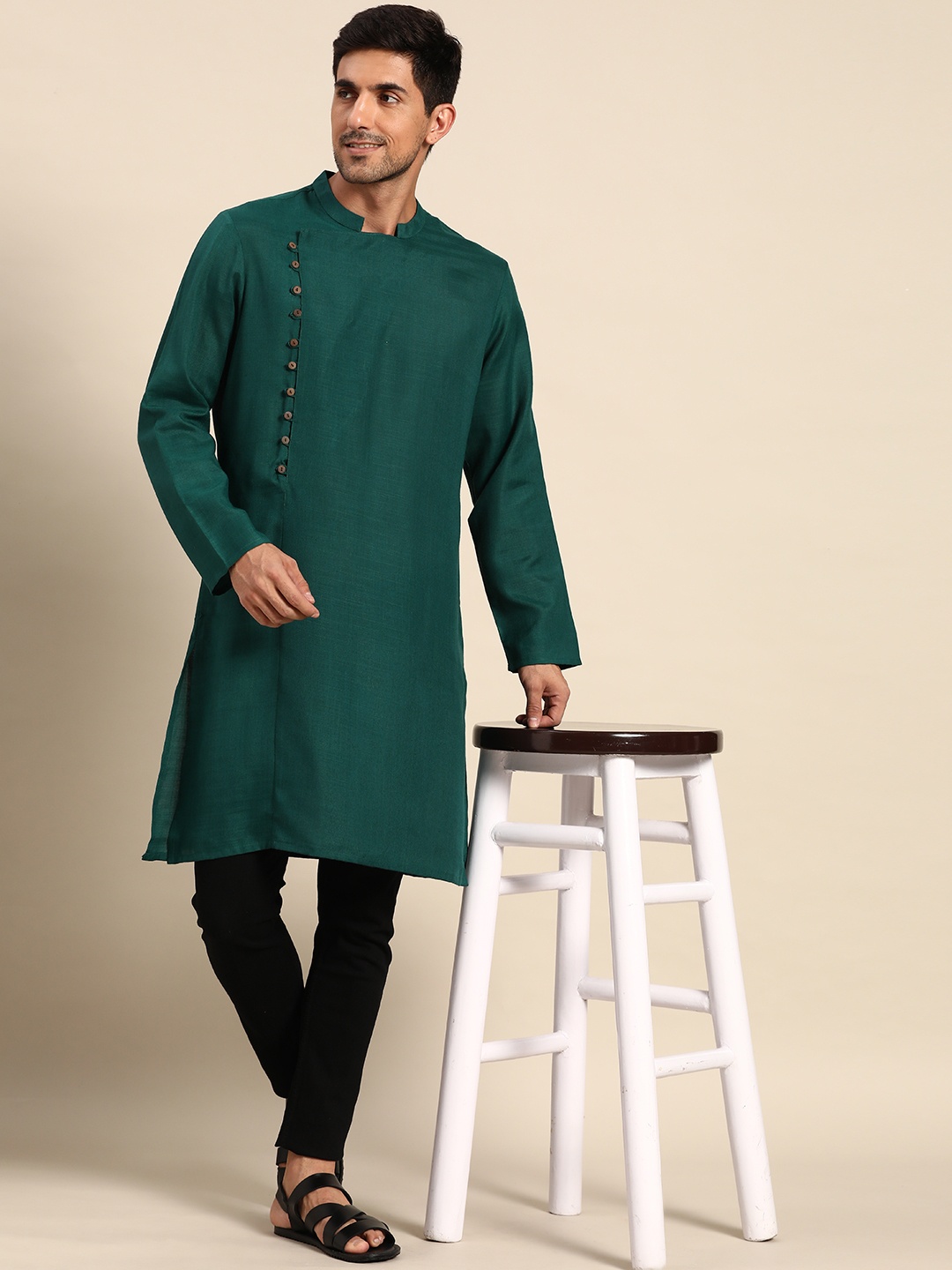 

Anouk Men Teal Green Solid Kurta